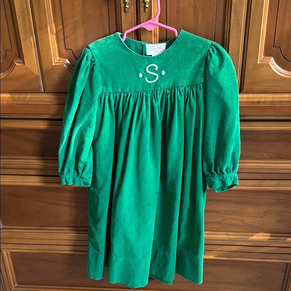 Green Velvet Dress with Monogram 'S'